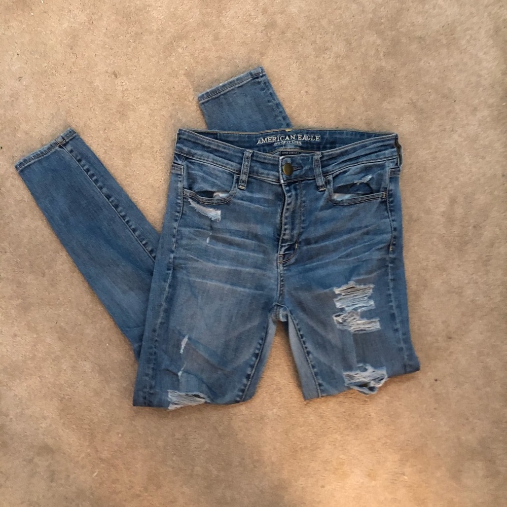american eagle high rise ripped jeans medium wash